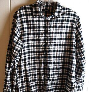 Madewell Womens Medium Black and White Plaid Check Flannel Shirt Side Buttons